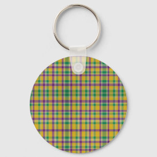 Colourful Mardi Gras gingham patterned Keychain
