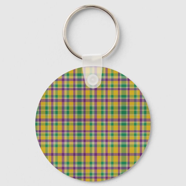 Colourful Mardi Gras gingham patterned Keychain (Front)