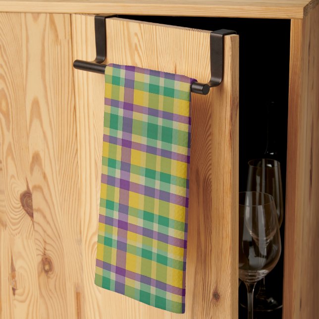 Colourful Mardi Gras gingham patterned Kitchen Towel (Thirds Fold)