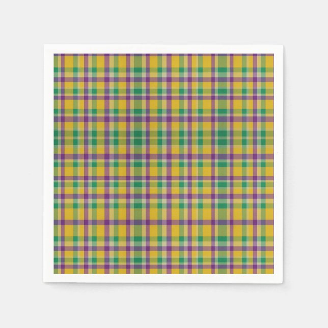 Colourful Mardi Gras gingham patterned Napkin (Front)