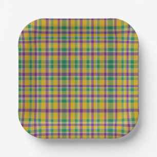 Colourful Mardi Gras gingham patterned Paper Plate