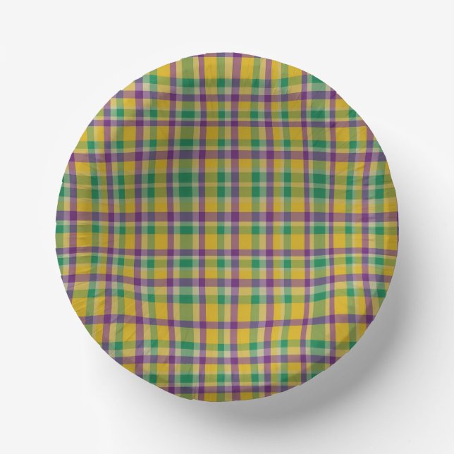 Colourful Mardi Gras gingham patterned Paper Plate (Front)