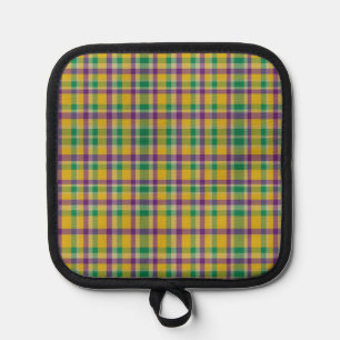 Colourful Mardi Gras gingham patterned Pot Holder