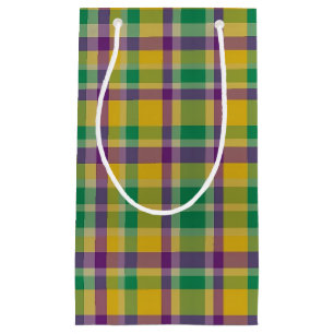 Colourful Mardi Gras gingham patterned Small Gift Bag