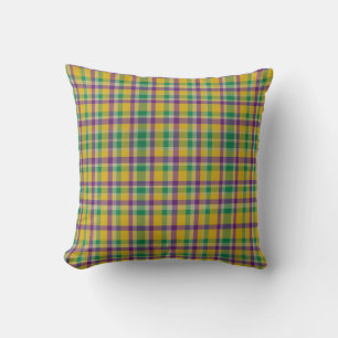 Colourful Mardi Gras gingham patterned Throw Pillow
