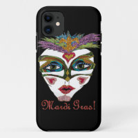 Colourful Mardi Gras Glitter Feather Mask