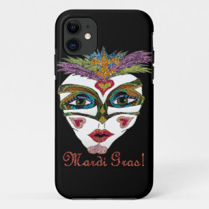 Colourful Mardi Gras Glitter Feather Mask iPhone 11 Case