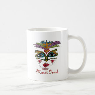 Colourful Mardi Gras Glitter Feather Mask Coffee Mug