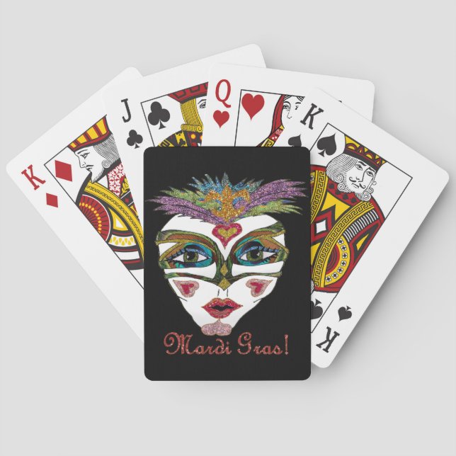 Colourful Mardi Gras Glitter Feather Mask Playing Cards (Back)