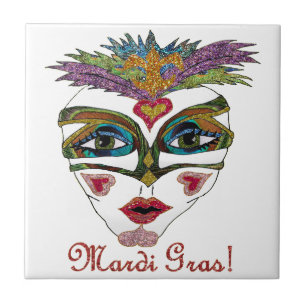 Colourful Mardi Gras Glitter Feather Mask Tile