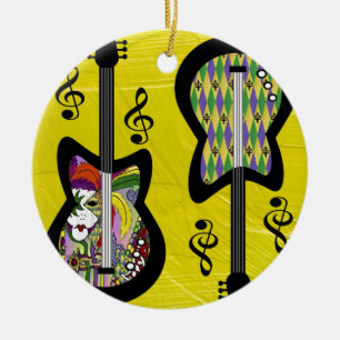 Colourful Mardi Gras Guitars Ceramic Ornament