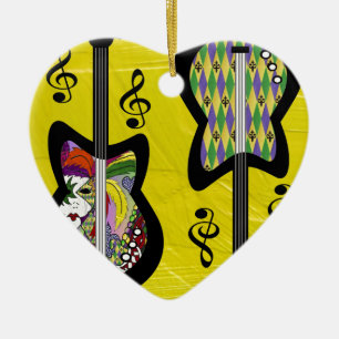 Colourful Mardi Gras Guitars Ceramic Ornament