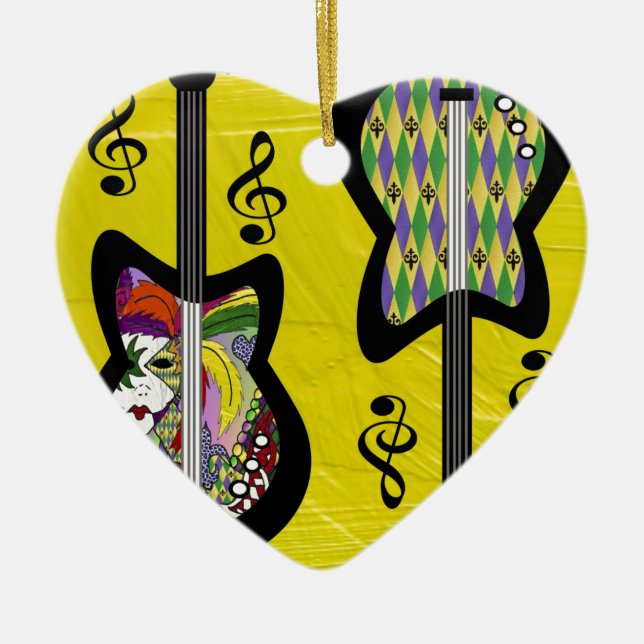 Colourful Mardi Gras Guitars Ceramic Ornament (Front)