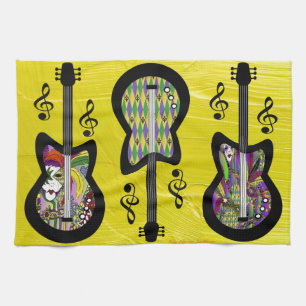 Colourful Mardi Gras Guitars Kitchen Towel