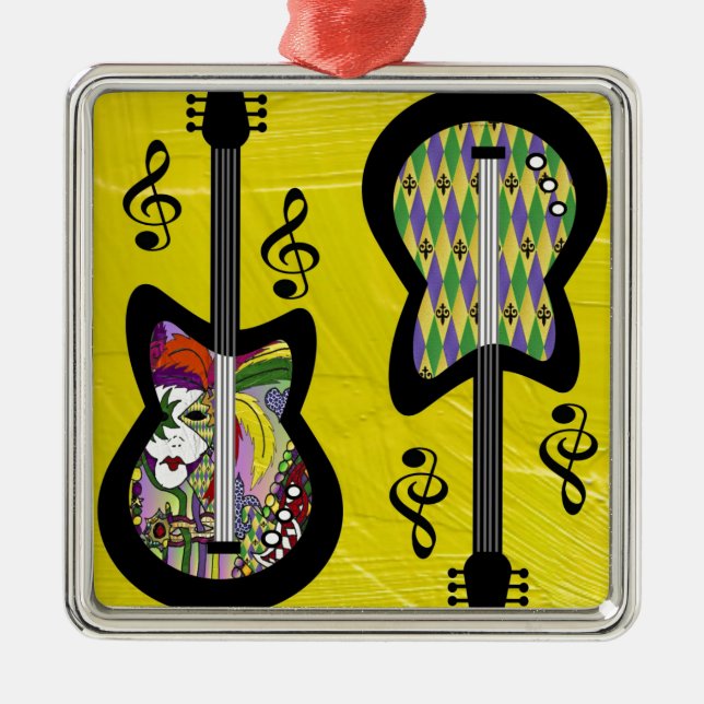 Colourful Mardi Gras Guitars Metal Ornament (Front)