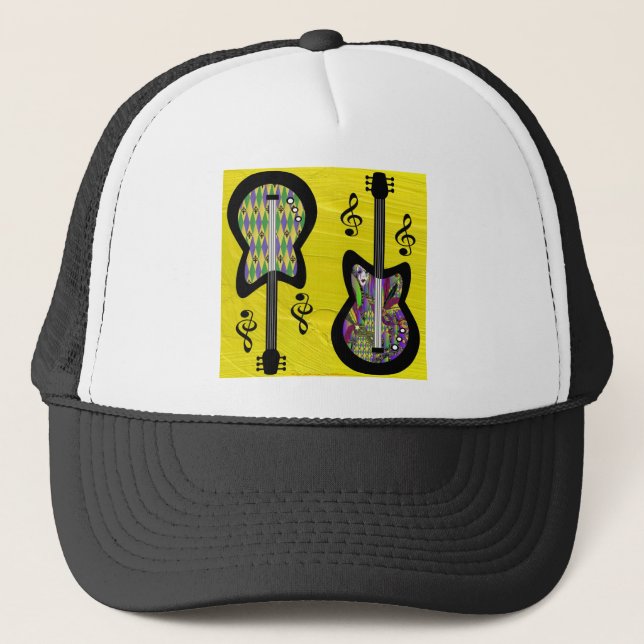 Colourful Mardi Gras Guitars Trucker Hat (Front)