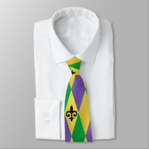 Colourful Mardi Gras Harlequin Fleur De Lis Tie