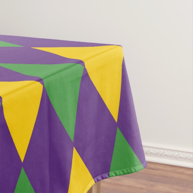 Colourful Mardi Gras Harlequin Green Purple Gold Tablecloth (In Situ)
