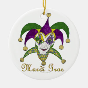 Colourful Mardi Gras Jesters Mask Ceramic Ornament