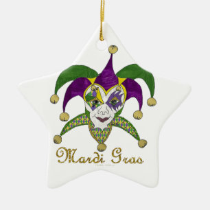 Colourful Mardi Gras Jesters Mask Ceramic Ornament