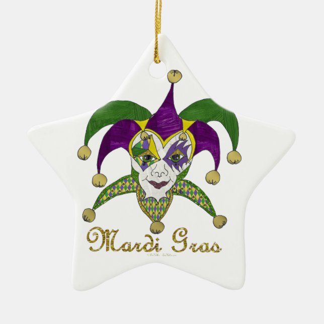 Colourful Mardi Gras Jesters Mask Ceramic Ornament (Front)