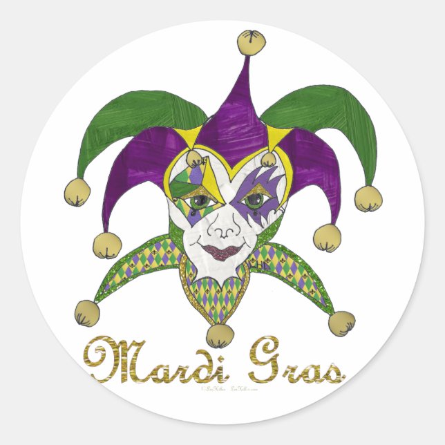 Colourful Mardi Gras Jesters Mask Classic Round Sticker (Front)