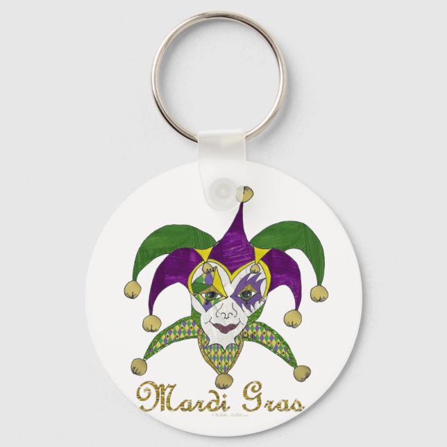 Colourful Mardi Gras Jesters Mask Keychain (Front)
