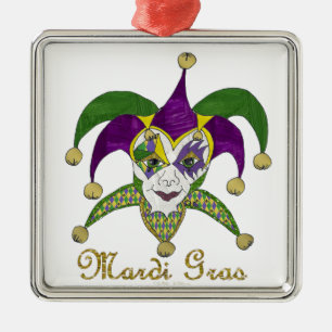 Colourful Mardi Gras Jesters Mask Metal Ornament
