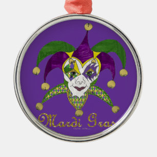 Colourful Mardi Gras Jesters Mask Metal Ornament