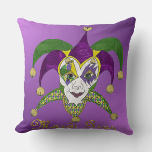 Colourful Mardi Gras Jesters Mask Purple Throw Pillow