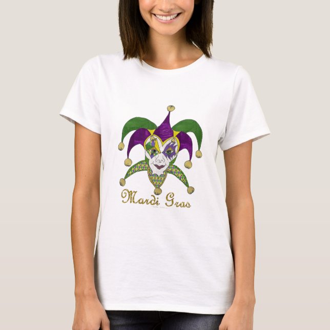 Colourful Mardi Gras Jesters Mask T-Shirt (Front)