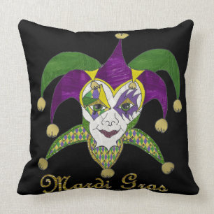 Colourful Mardi Gras Jesters Mask Throw Pillow