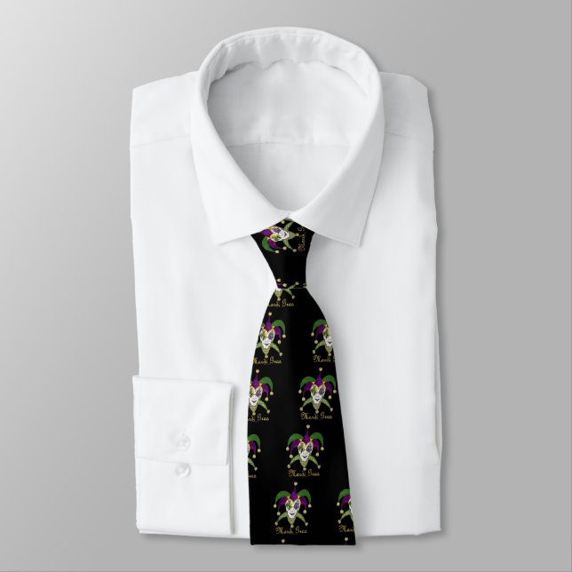 Colourful Mardi Gras Jesters Mask Tie (Tied)