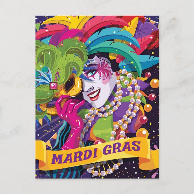 Colourful Mardi Gras Masked Poster Postcard (Front)