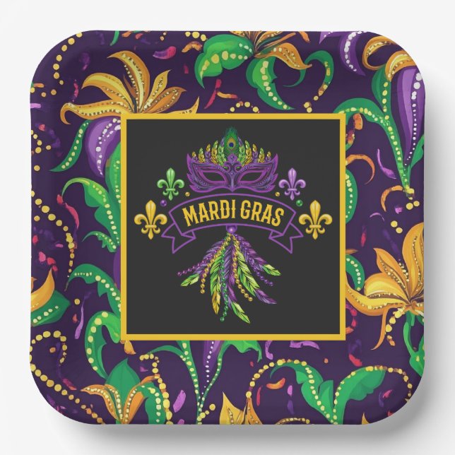 Colourful Mardi Gras Paper Plate (Front)