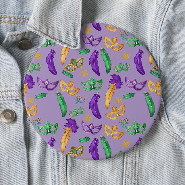Colourful Mardi Gras patterned  6 Inch Round Button (In Situ)