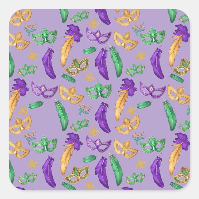 Colourful Mardi Gras patterned  Square Sticker (Front)
