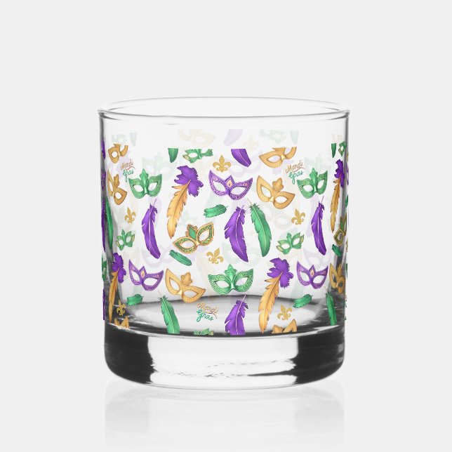 Colourful Mardi Gras patterned  Whiskey Glass (Front)