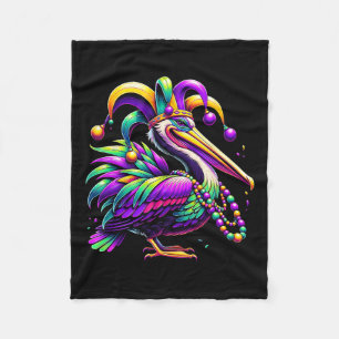 Colourful Mardi Gras Pelican Louisiana Jester Hat  Fleece Blanket