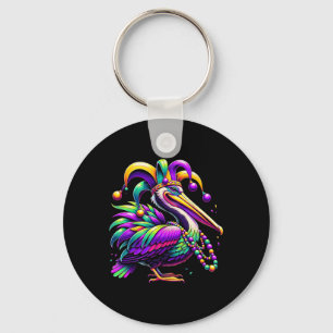 Colourful Mardi Gras Pelican Louisiana Jester Hat Keychain