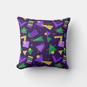 Colourful Mardi-Gras Style Shapes and Pattern Throw Pillow