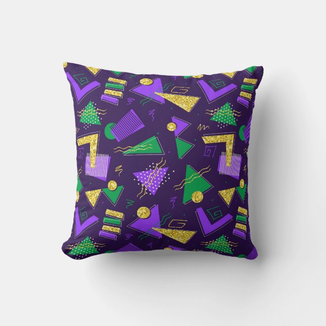 Colourful Mardi-Gras Style Shapes and Pattern Throw Pillow (Front)