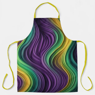 Colourful Mardi Gras wave patterned Apron