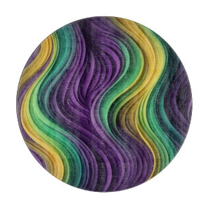 Colourful Mardi Gras wave patterned Cutting Board