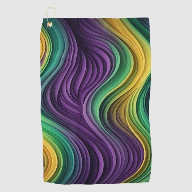 Colourful Mardi Gras wave patterned  Golf Towel (Front)