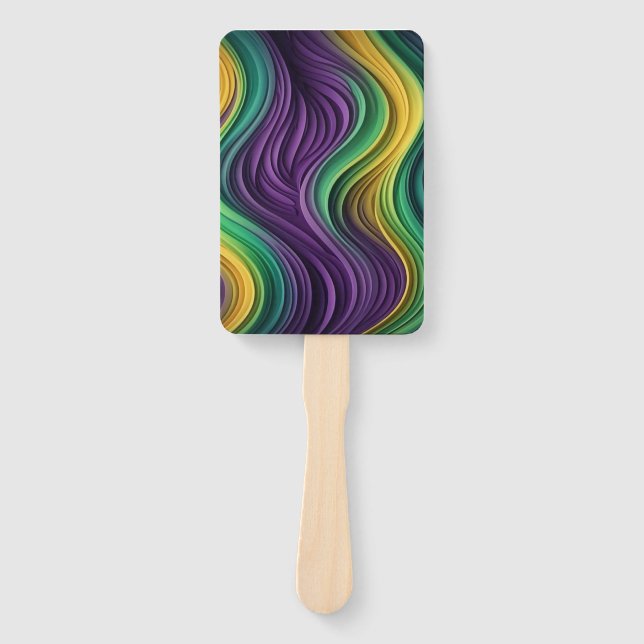 Colourful Mardi Gras wave patterned  Hand Fan (Front)