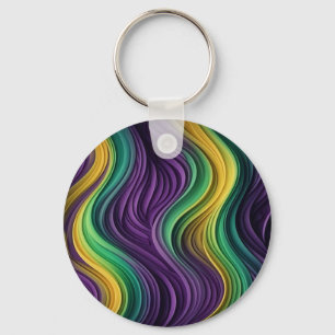 Colourful Mardi Gras wave patterned Keychain