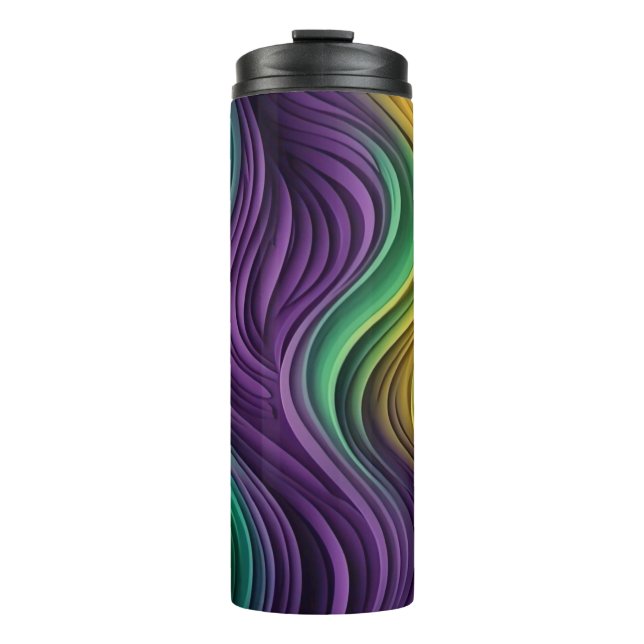 Colourful Mardi Gras wave patterned  Thermal Tumbler (Front)