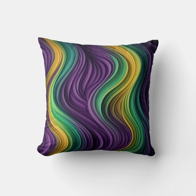 Colourful Mardi Gras wave patterned  Throw Pillow (Front)