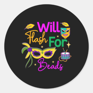 Colourful Mardi Gras Will Flash For Beads  Classic Round Sticker